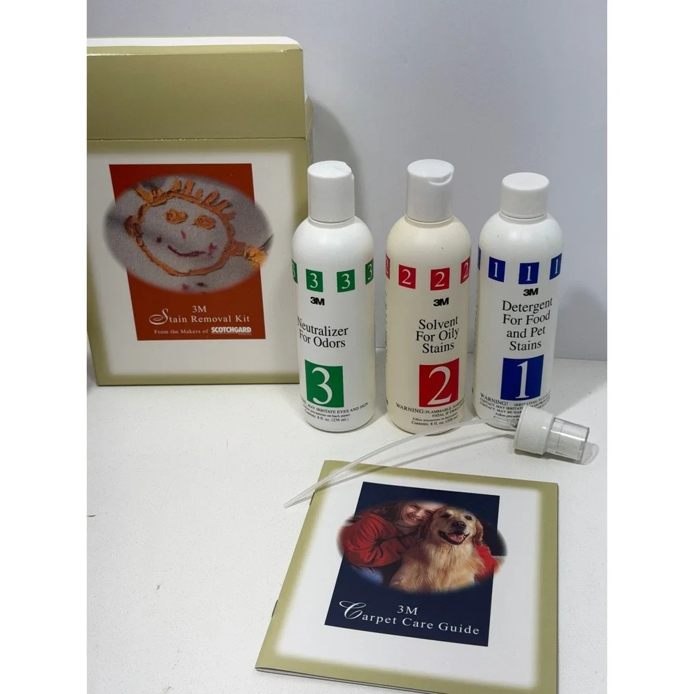 3M Stain Removal Kit Scotchgard Vintage 1999 Carpet Cleaner 3 Bottle Set 8oz NEW